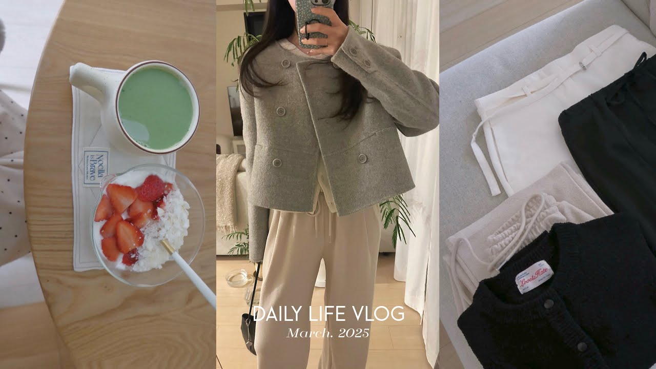 vlog. 少しずつ春の日常🩰New春服とアクセ📧朝食と夕飯の自炊記録👩🏻‍🍳社会人ブイログ.