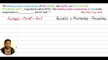 The limiting molar conductivities of NaI, NaNO_3  and AgNO_3  are 12.7, 12.0 and        13.3 mS m^