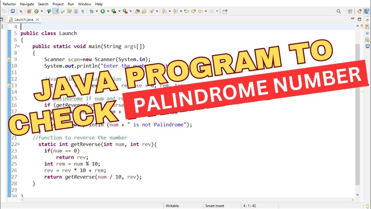JAVA PROGRAM TO CHECK PALINDROME NUMBER | JAVA LOGICAL PROGRAM - YouTube
