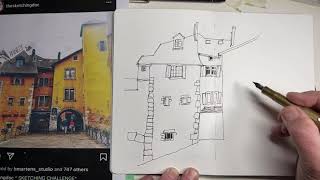 Line drawing demonstration with a fountain pen