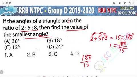 if the angles of a triangle are in the ratio of 2 : 5 : 8 then find the value of smallest angle