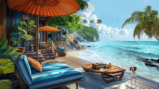 Outdoor Seaside Balcony Ambience  Smooth Jazz Music & Wave Sound for Relax, Work and Study