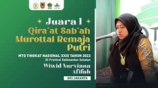 1st Place Qira'at Sab'ah Murottal for Young Women (Wiwid Nurviana Afifah, DKI Jakarta) MTQN 2022 ...