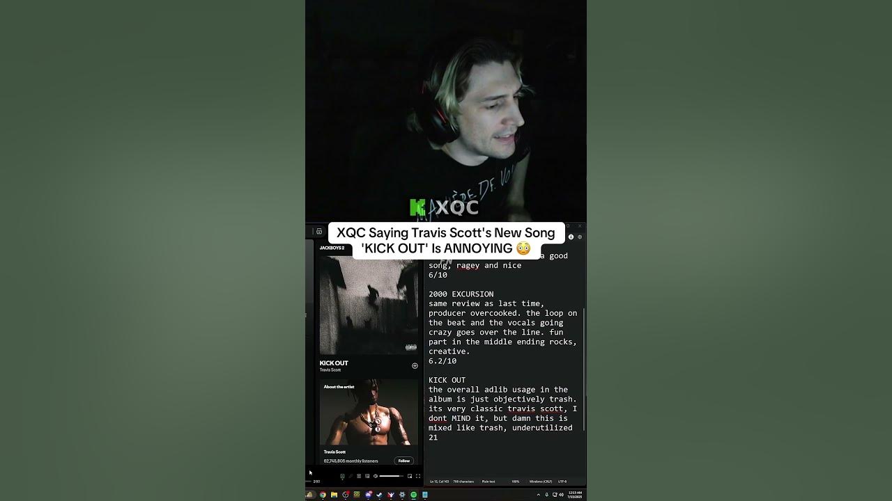 XQC Saying Travis Scott's New Song 'KICK OUT' Is ANNOYING 😳  #xqc #TravisScott #jackboys2 #music