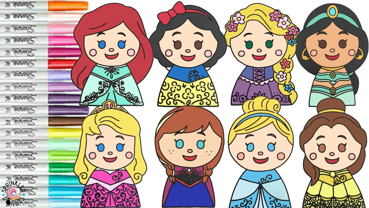 Disney Princess Coloring Book Compilation Disney Kidea Anna Ariel Aurora Belle Jasmine Rapunzel Snow