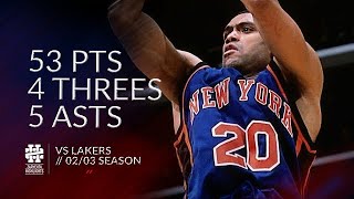 Allan Houston 53 pts 4 threes 5 asts vs Lakers 02\/03 season