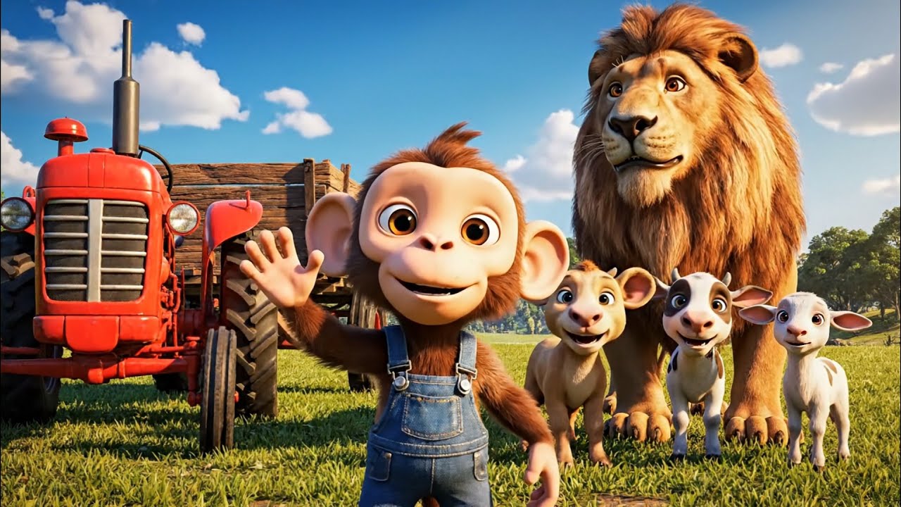Monkey’s Farm Adventure with Lion, Cow & Goat!