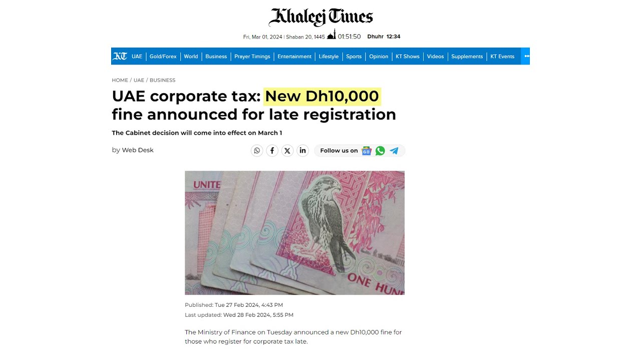 AED 10,000 Fine for Late Corporate Tax Registration in UAE
