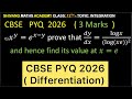 Q) 𝑥^𝑦=𝑒^(𝑥−𝑦) prove that 𝑑𝑦/𝑑𝑥=log𝑥/((log(𝑥𝑒))^2 )   and hence find its value at 𝑥=𝑒 #cbse2026