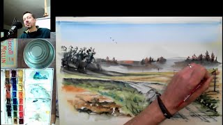 ACQUERELLO tutorial Via in controluce - le lunghe distanze WATERCOLOR Road in backlight - easy demo