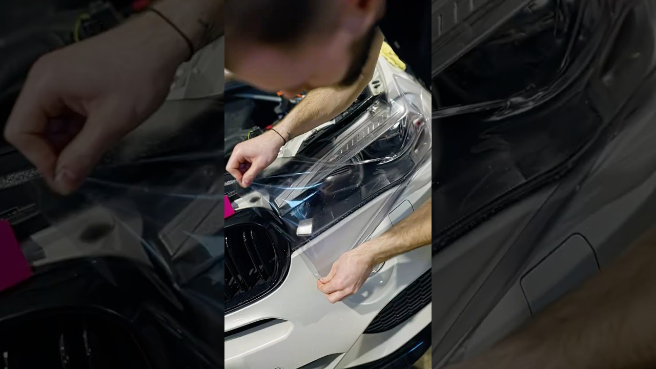 AutoLAB PPF plėvelės montavimo ant automobilio žibinto proceso kadras