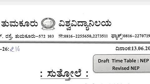 Tumkur University| Draft Exam Time Table|Even Sem-2025