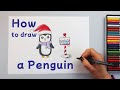 How to draw a cartoon PENGUIN Easy | Primary  School Kids Drawing Lessons Online, Part 67