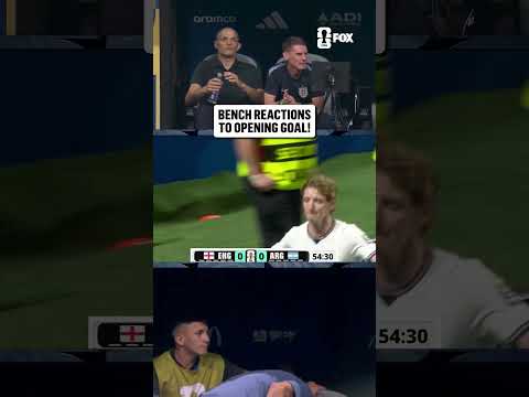 The England and Argentina managers react as Anthony Gordon puts the Three Lions in front first