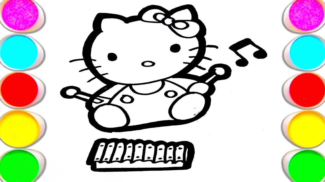 Hello Kitty playing Marimba Drawing, Painting and Coloring for Kids