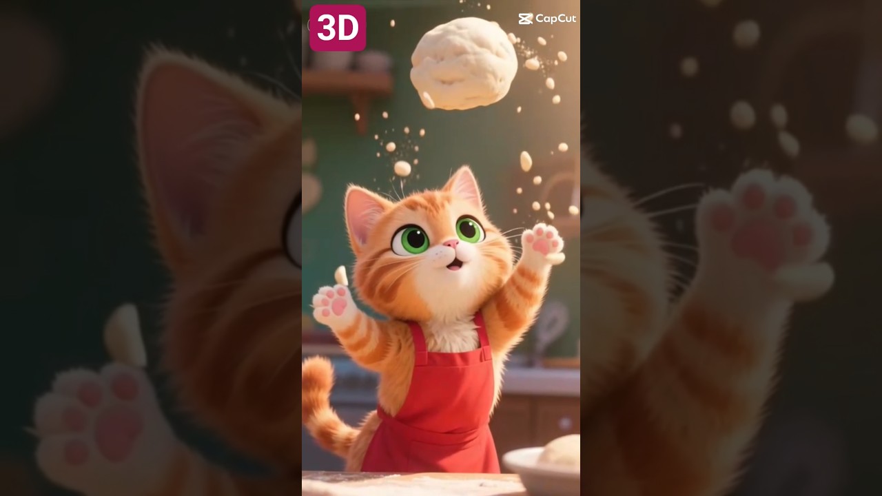 3D cartoon  meow meow Billi Pizza banaa rahi thi afsos meow meow cartoon Billi