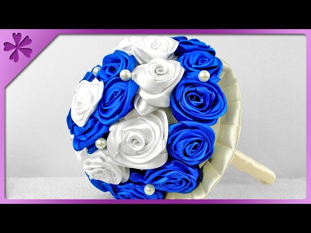 DIY Ribbon roses bouquet for wedding (ENG Subtitles) - Speed up