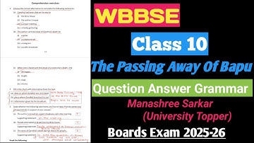 The Passing Away Of Bapu Class 10 Question Answer |WBBSE CLASS 10 LESSON 3|THE PASSING AWAY OF BAPU