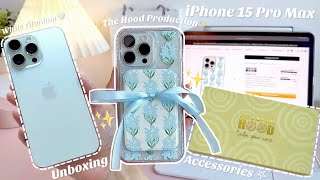  iPhone 15 Pro Max🤍Aesthetic Unboxing🩵Case & Accessories from The Hood Production✨White Titanium✨