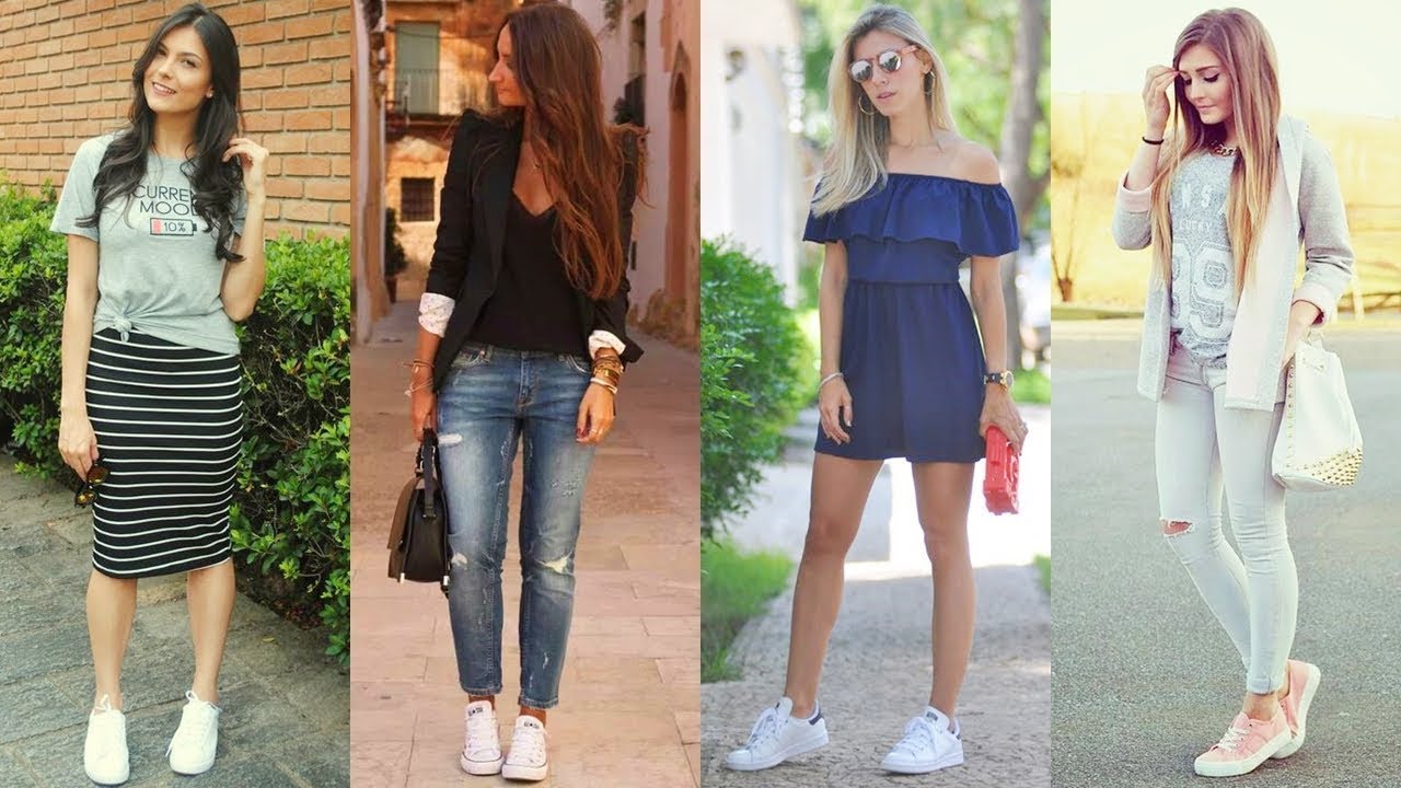HERMOSOS JEANS Y FALDA CON ZAPATILLAS DEPORTIVAS 2018 YouTube