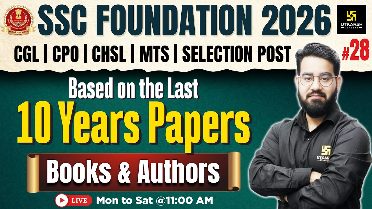 SSC Foundation 2026 | Top GK PYQs #28 | Books & Authors | Chetan Sir | Utkarsh SSC