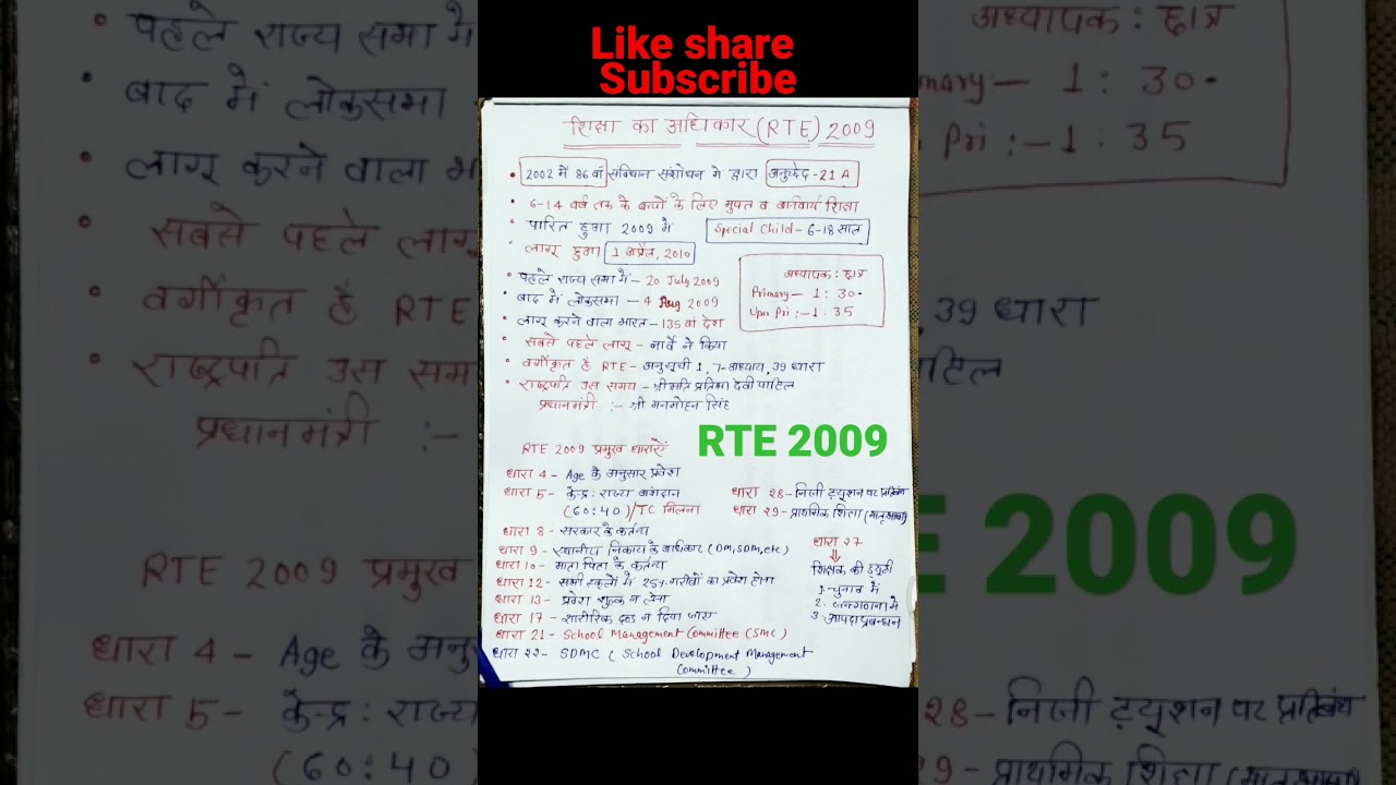 RTE 2009 for KVS (शिक्षा का अधिकार 2009) 