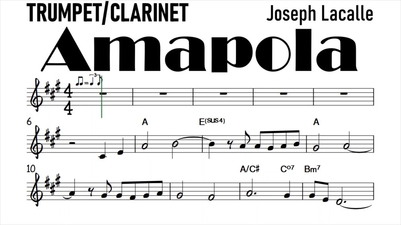 Amapola Trumpet Clarinet Sheet Music Backing Track Play Along Partitura