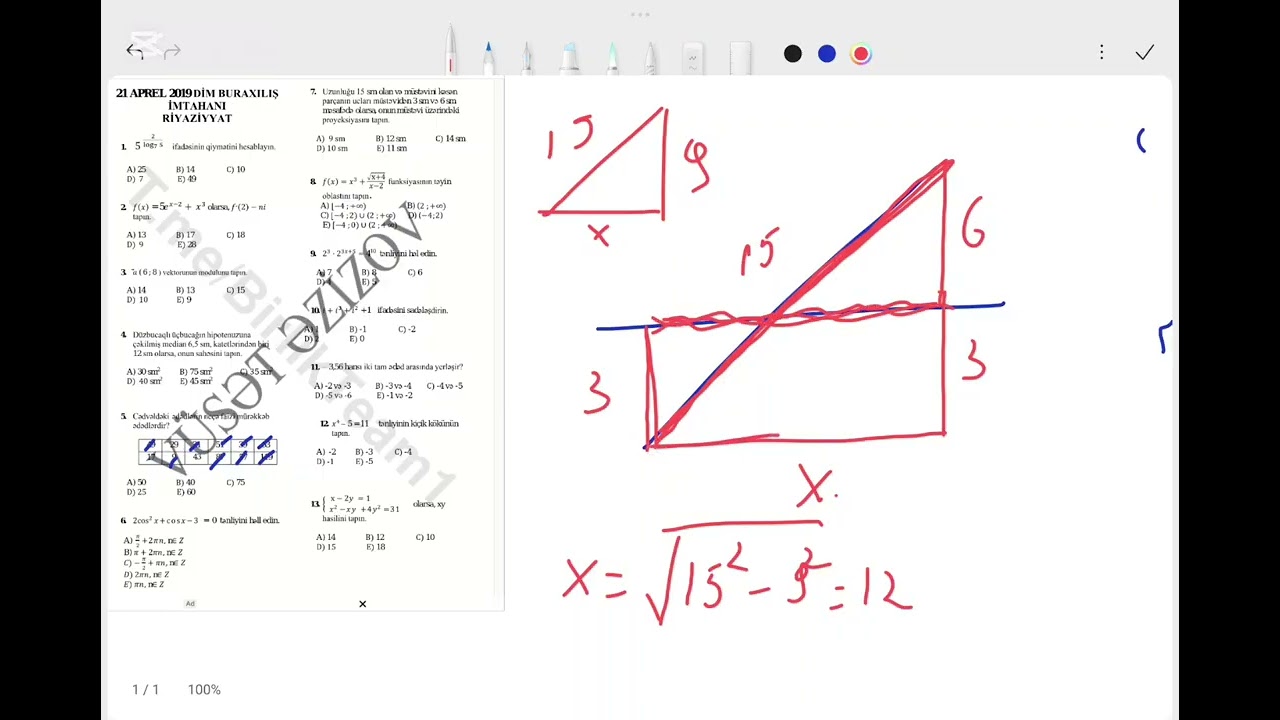 21 Aprel 2019 Buraxılış imtahanı Riyaziyyat sualları