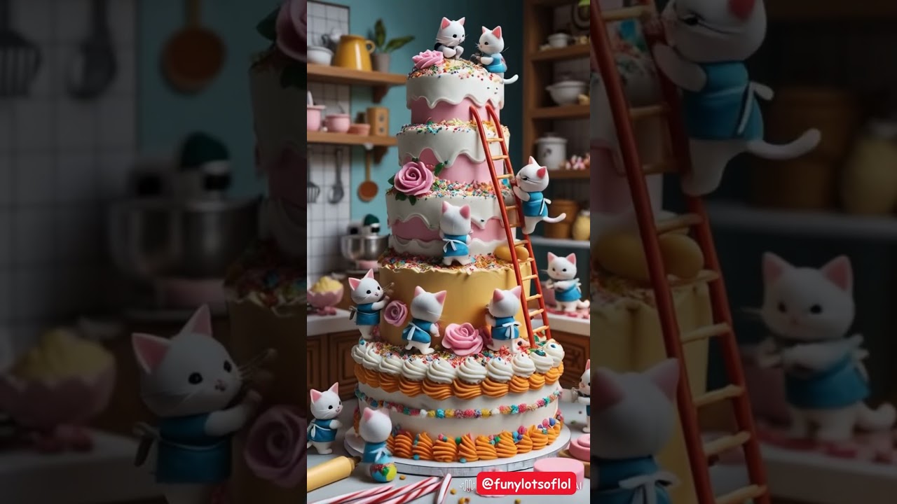 Tiny Cat Bakers Creat Giant Fantasy Cake🎂😻