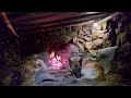 Survival Skills - Overnight Bushcraft Winter Camping in my Stone Shelter, Campfire Cooking, Diy