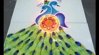 Soft & Beautiful Peacock Rangoli /Peacock Kolam Peacock /Muggulu By Latest Rangoli screenshot 2