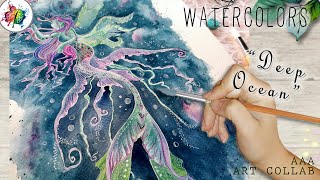 Watercolor Deep Ocean Mermaid