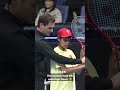 Slice backhand lessons with coach Roger Federer ! Lucky kid ! (Uniqlo Life Wear Day 2022)