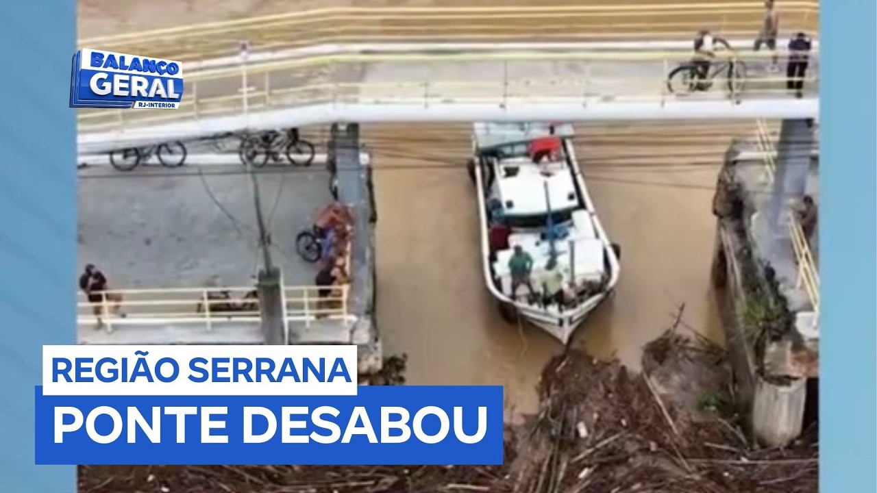 Ponte desaba após rio transbordar na região serrana de Macaé (RJ)