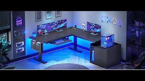 SEDETA 63 Inch Height Adjustable L Shaped Electric Standing Desk Computer Desk with Led Lights