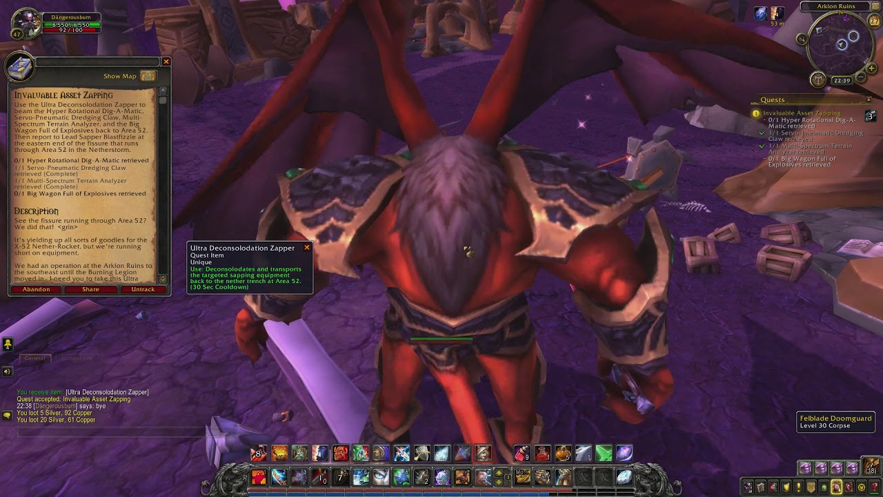 World of Warcraft Invaluable Asset Zapping Quest ID 10203 (Gameplay