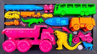 Cleaning toy cars, dump truck, race car, garbage truck, anomaly, high-speed train, animals
