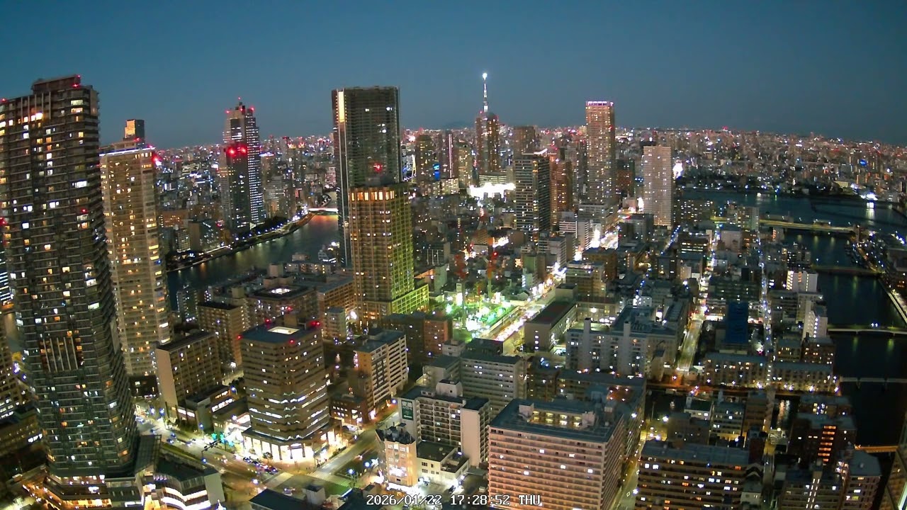 4K Tokyo Skytree View East | 隅田川 ライブカメラ | Camera 3 | 2026-01-22, 