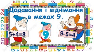картинка: Додавання і віднімання в межах 9.