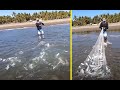 Hombre PESCA CIENTOS DE PECES con ATARRAYA en el MAR