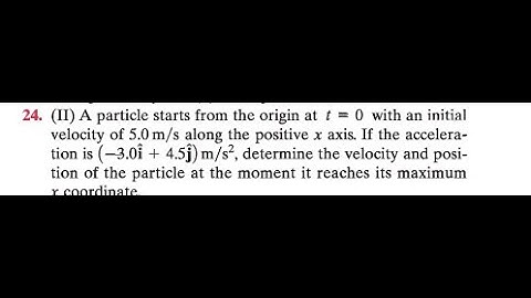 A particle starts from the origin at with an initial velocity of 5.0 along the positive axis If the