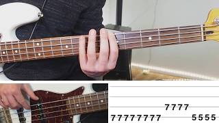 Rain by Dragon - Bass Playthrough with Tabs on screen