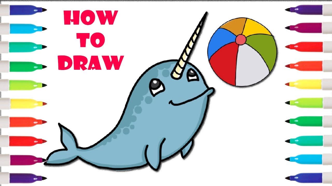 How to Draw a Cartoon Narwhal Unicorn Whale Easy - YouTube