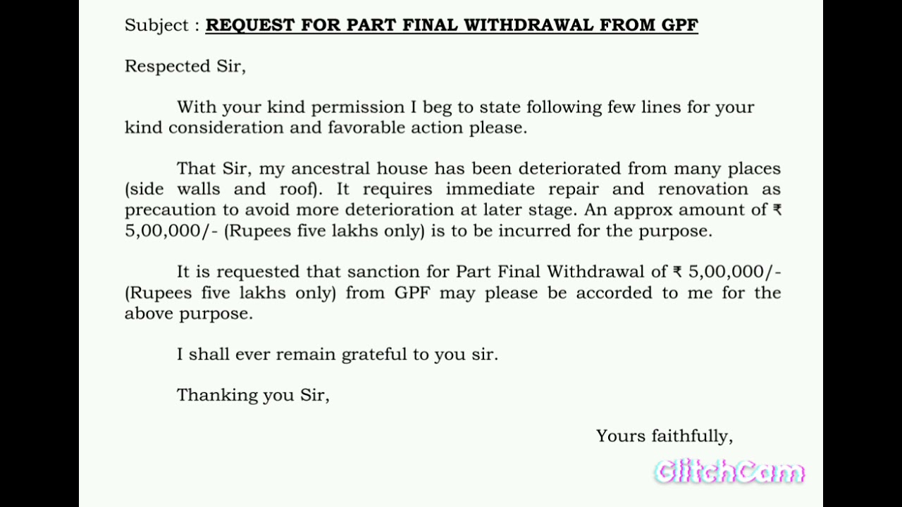 application letter for pf withdrawal