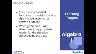Algebra 1 Unit 6 Lesson 11 Modeling Exponential Behavior