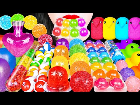 ASMR RAINBOW DESSERTS *FROZEN CANDY KOHAKUTO PUSH POP IT PEEPS MARSHMALLOW EATING MUKBANG 무지개 디저트 먹방