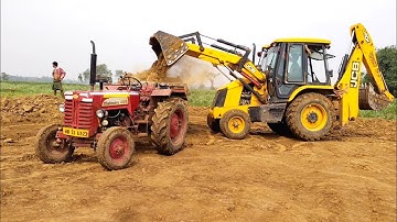 Jcb 3dx Eco Excellence Backhoe Machine Loading Red Mud In Mahindra 475 Di tractor | Jcb Tractor