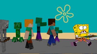 Everyone's trying to get a pizza from Spongebob | minecraft characters