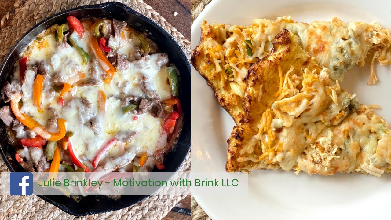 Feel Good Favorites, Cauliflower crust buffalo chicken pizza and Philly Cheesesteak skillet