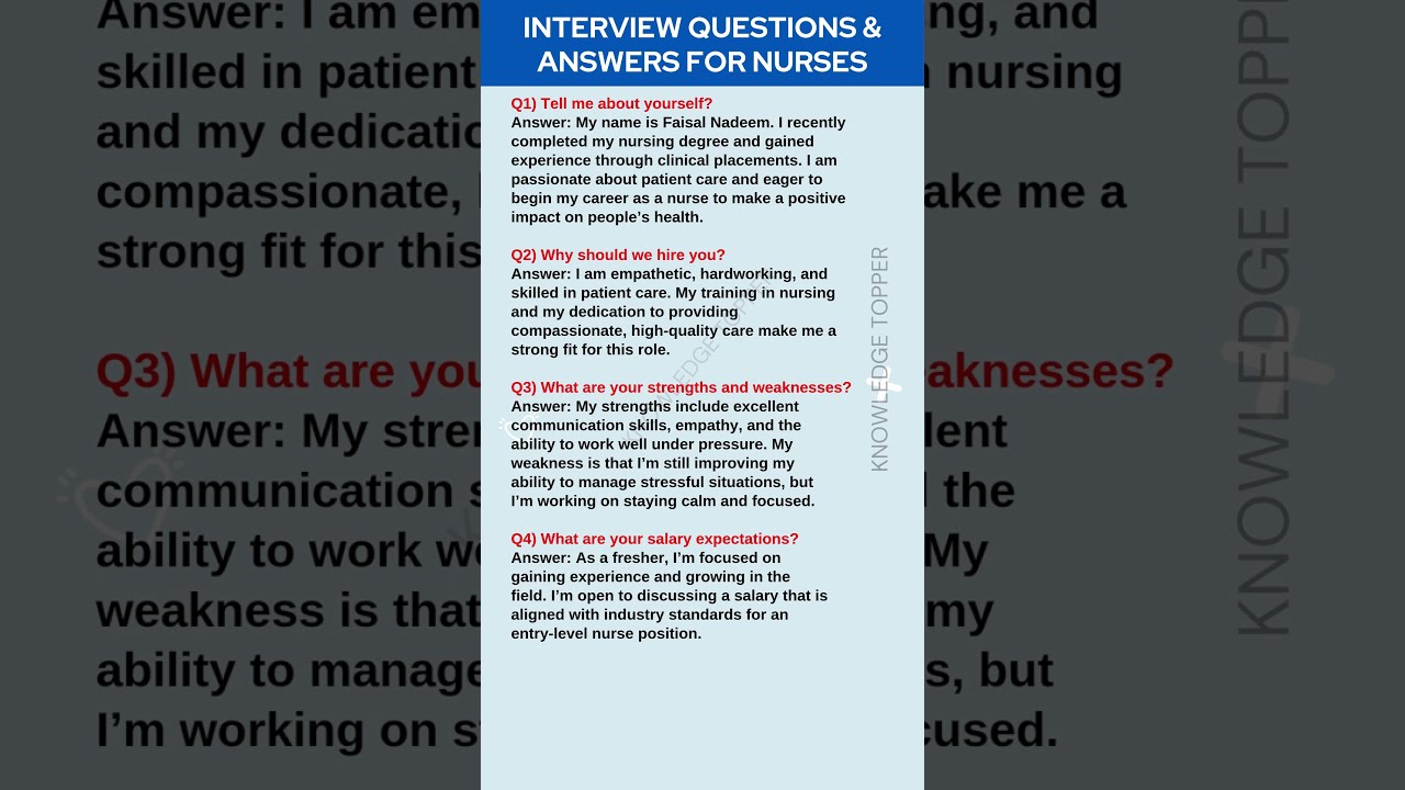 Job Interview Questions And Answers For Nurses
